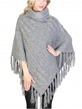 Cowl Neck Cape/Poncho W/Fringes